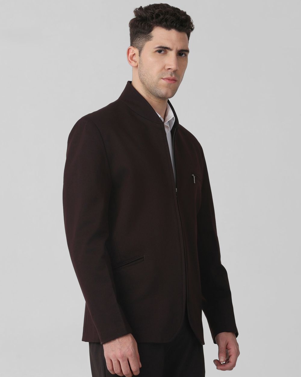 Maroon Zip Thru Slim Fit Jacket