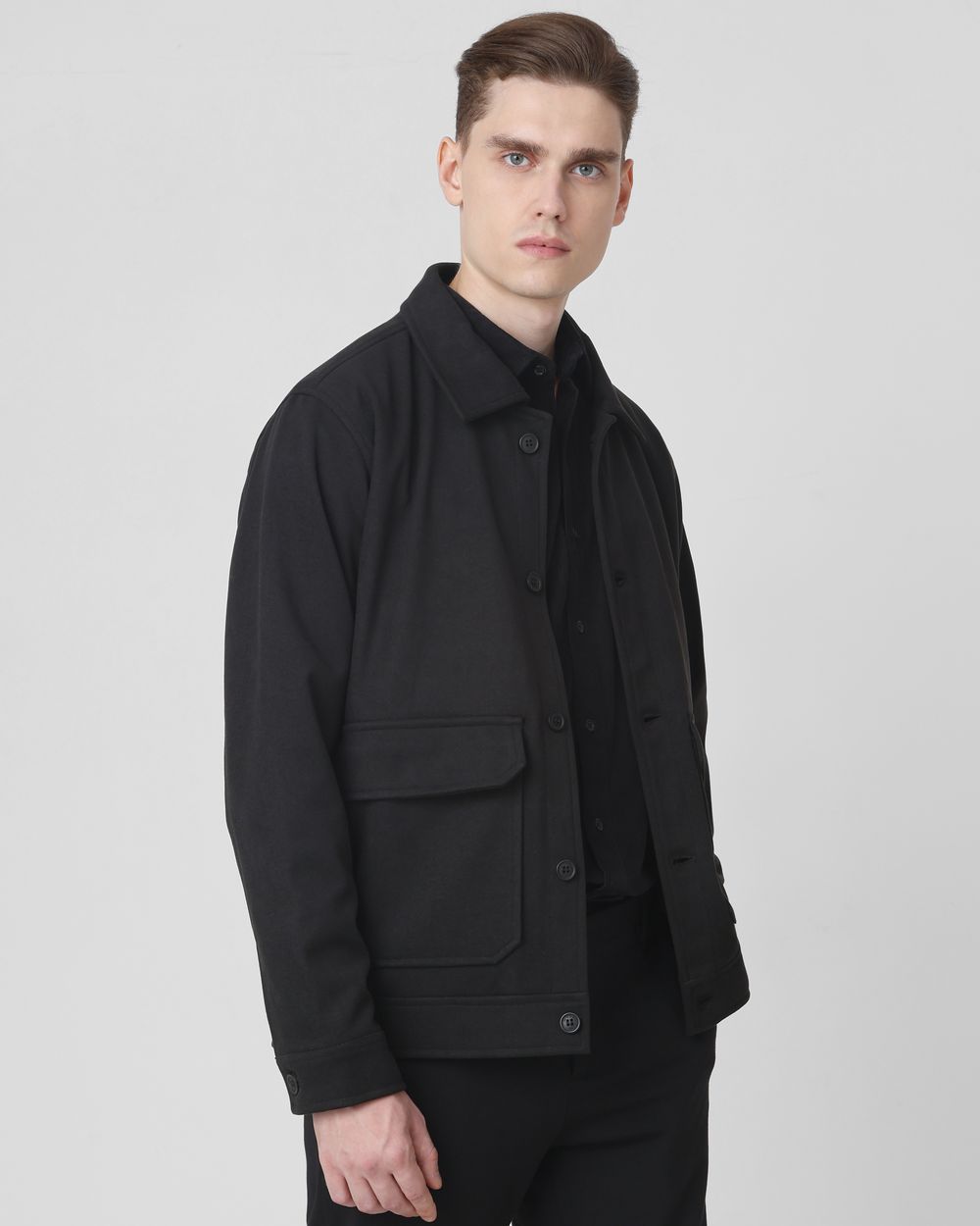 Black Flannel Relaxed Fit Jacket