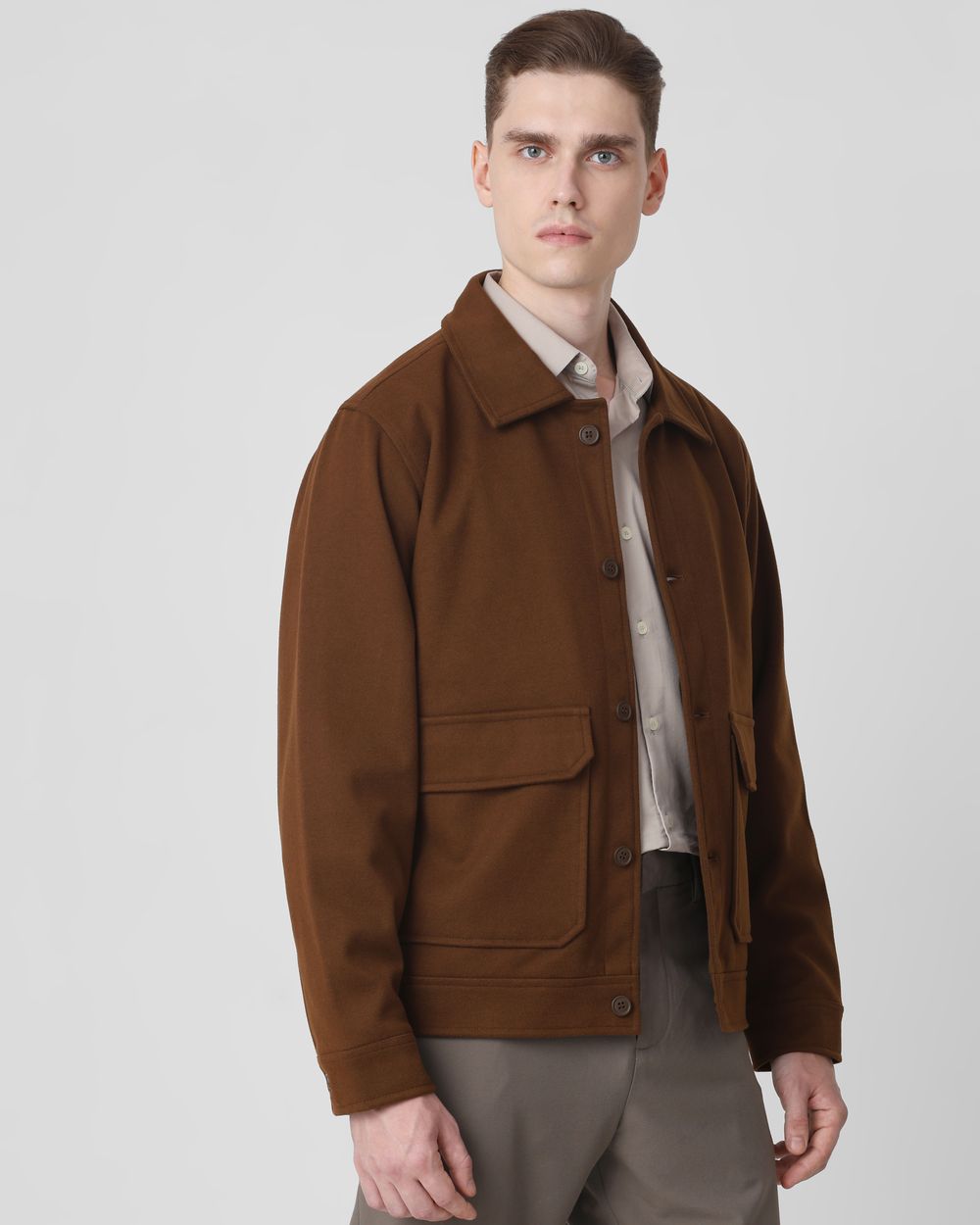 Brown Flannel Relaxed Fit Jacket