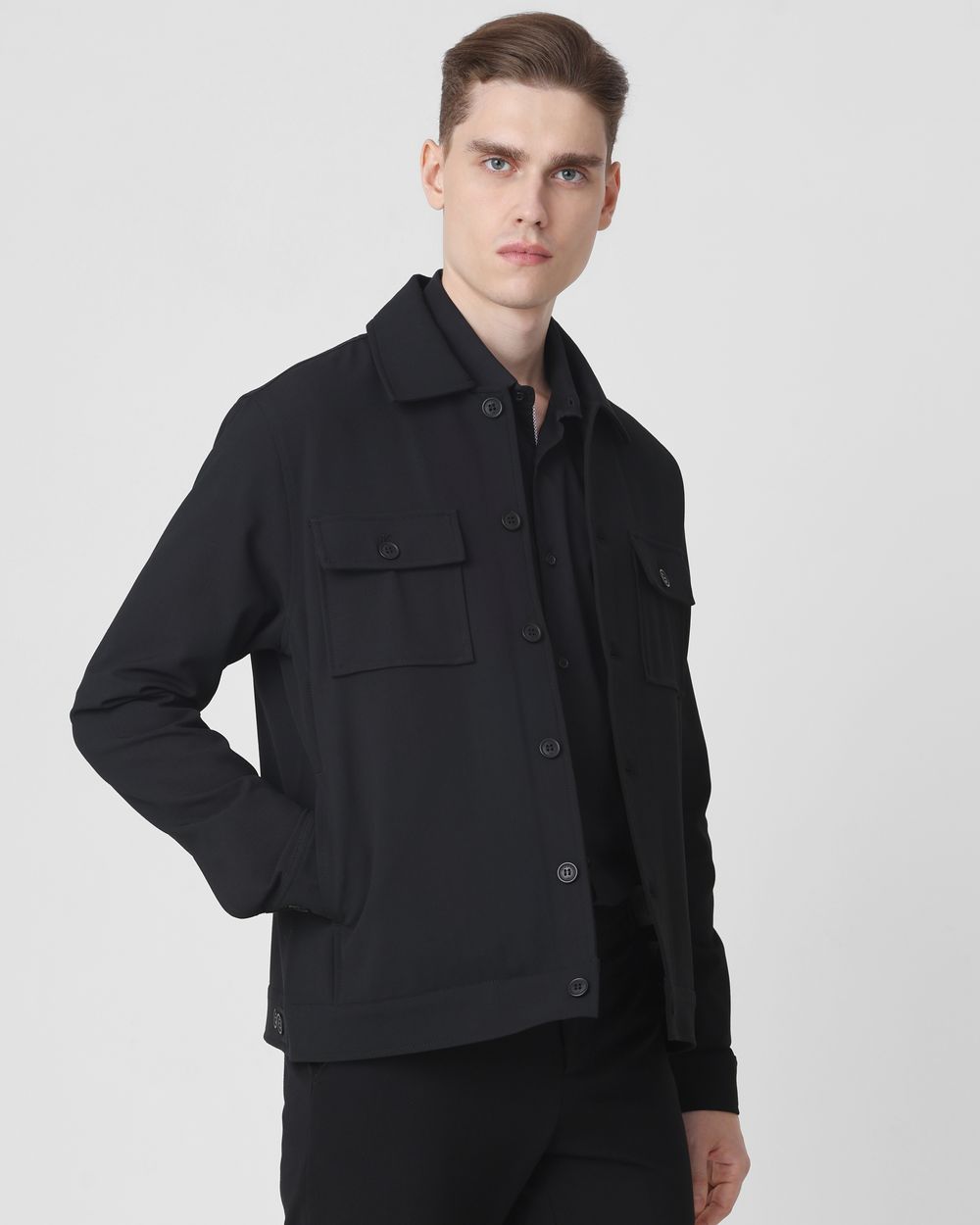 Black Patch Pocket Relaxed Fit Jacket