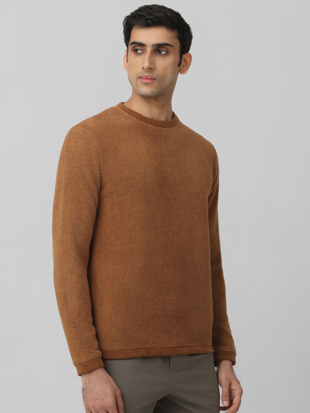 Brown Terry Towel Slim Fit Sweatshirt