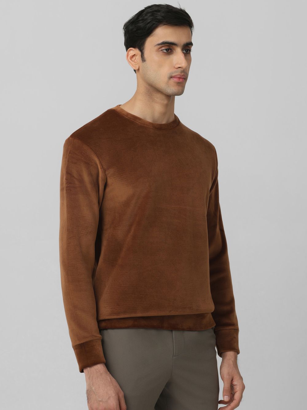 Brown Velvet Slim Fit Sweatshirt