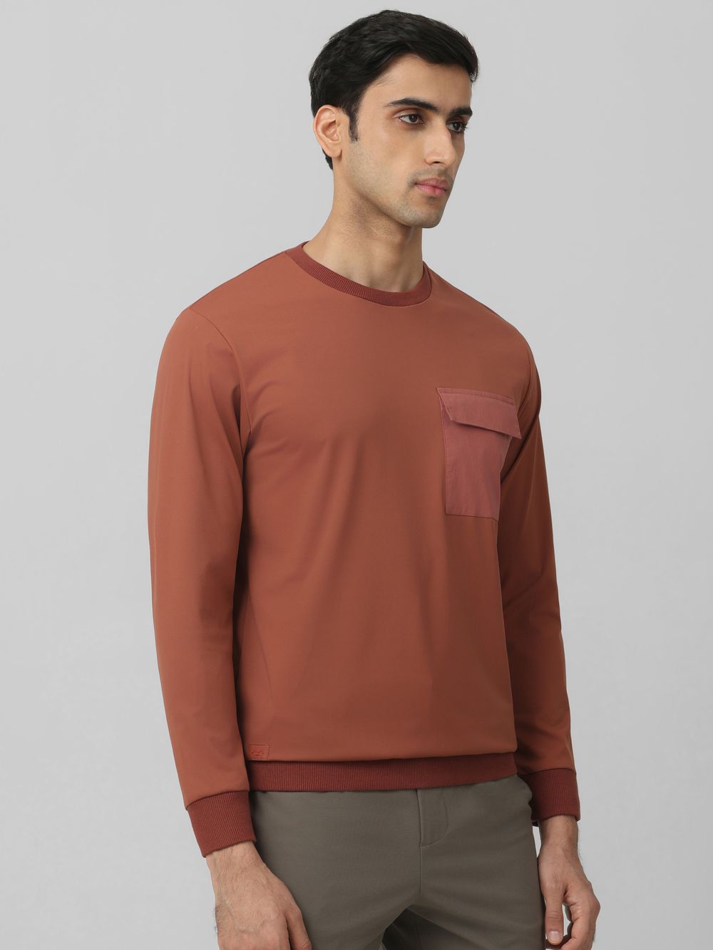 Brown Patch Pocket Plain Slim Fit T-Shirt