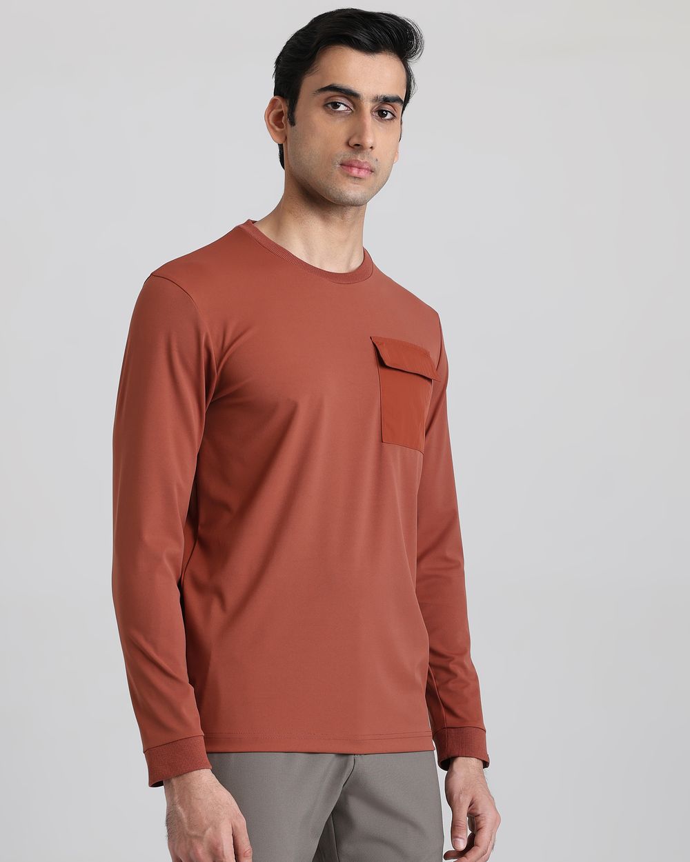 Brown Patch Pocket Plain Slim Fit T-Shirt