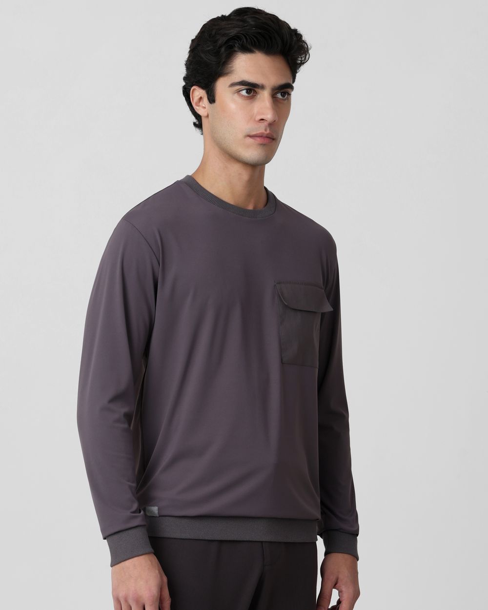 Grey Patch Pocket Plain Slim Fit T-Shirt