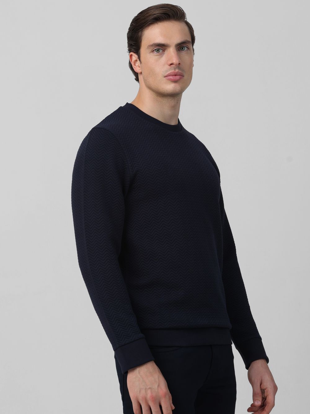 Textured Plain Slim Fit Sweatshirt