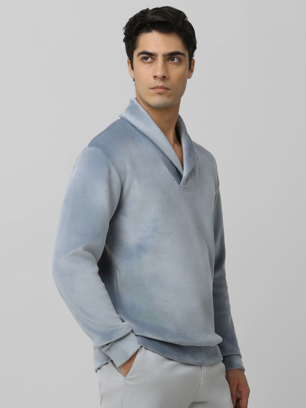  Light Blue velvet slim fit sweatshirt