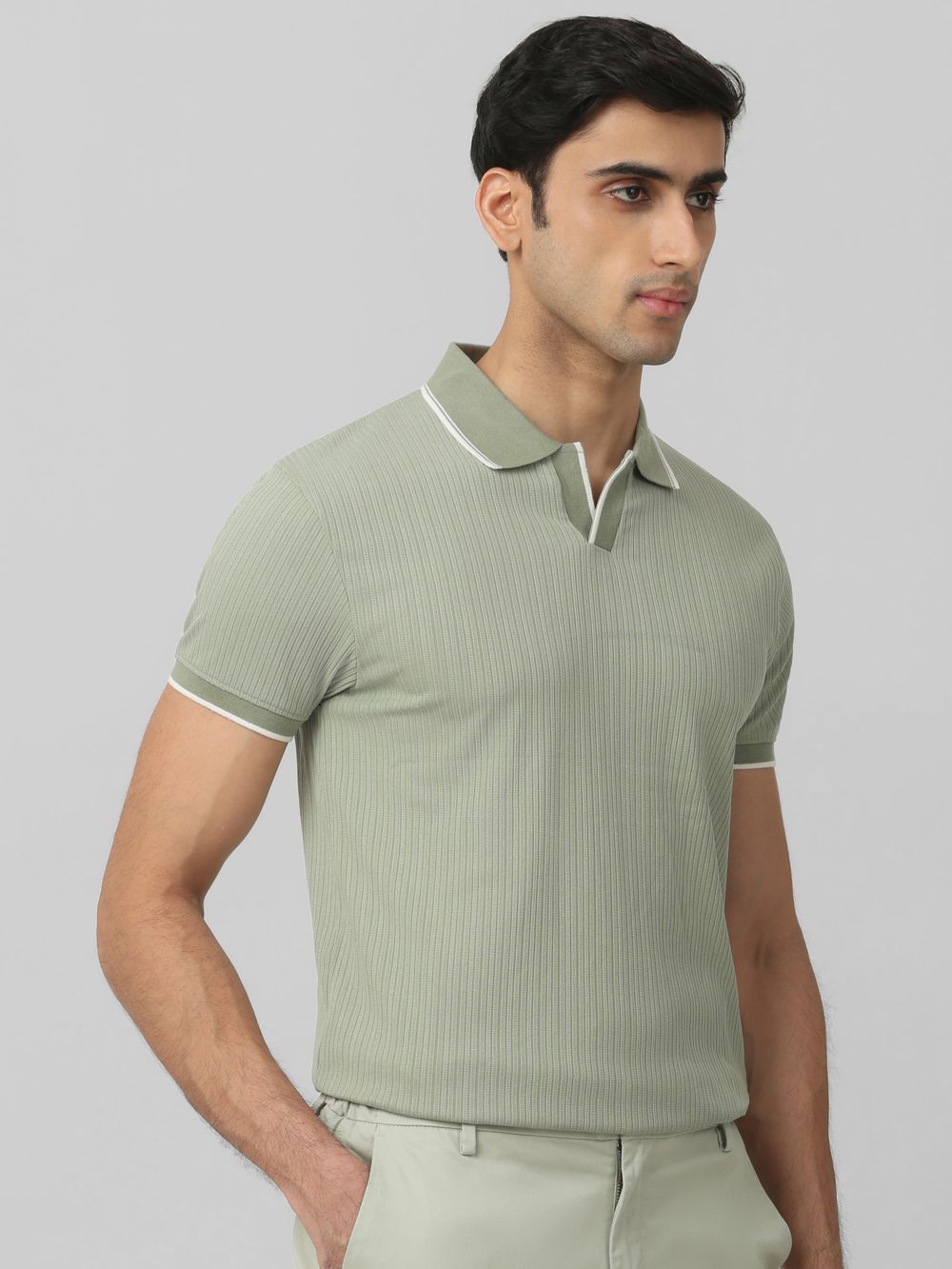 Olive Self-Stripe Plain Slim Fit T-Shirt