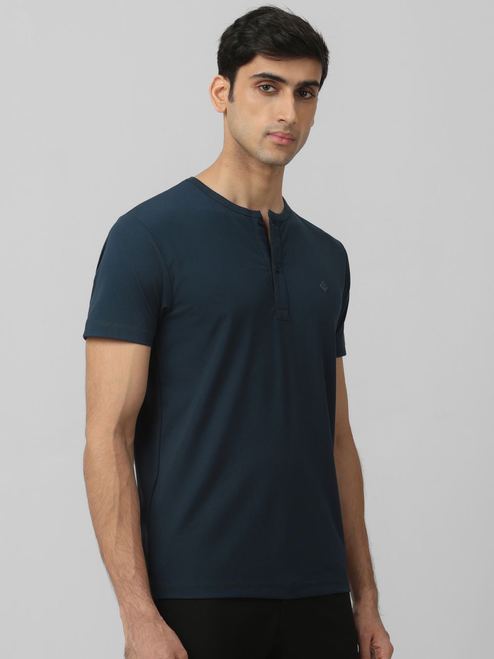 Teal Plain Slim Fit Henley