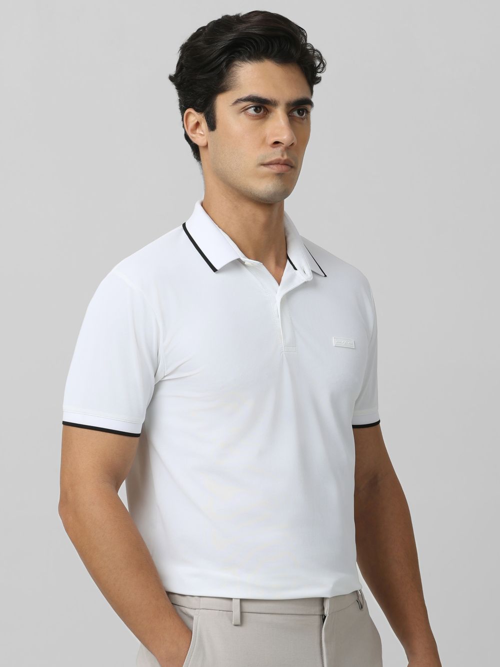 White Logo Plain Half Sleeve Casual Polo