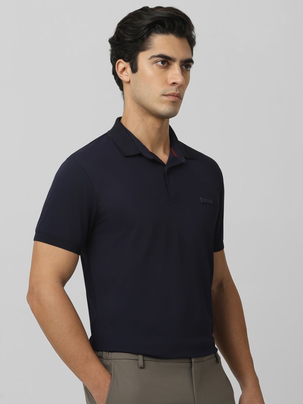 Navy Logo Plain Half Sleeve Casual Polo