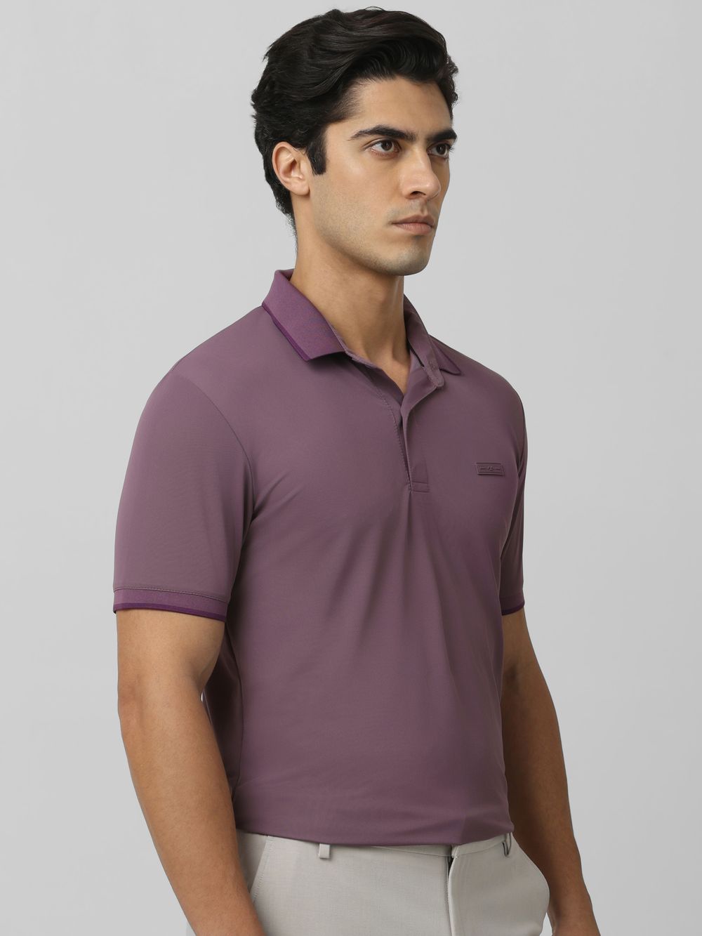 Lilac Logo Plain Half Sleeve Casual Polo