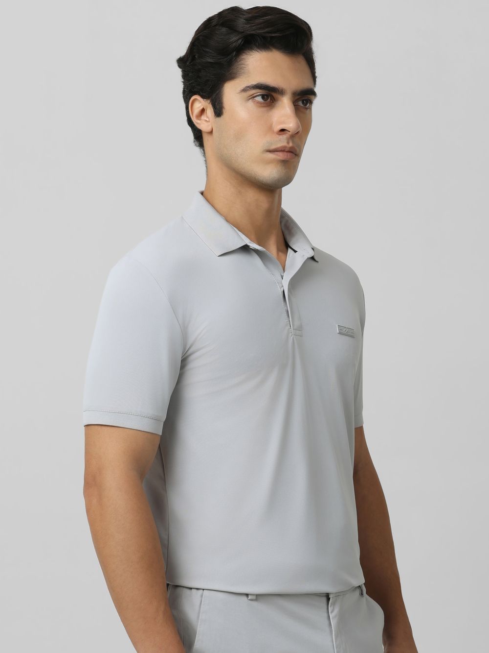 Light Grey Logo Plain Half Sleeve Casual Polo