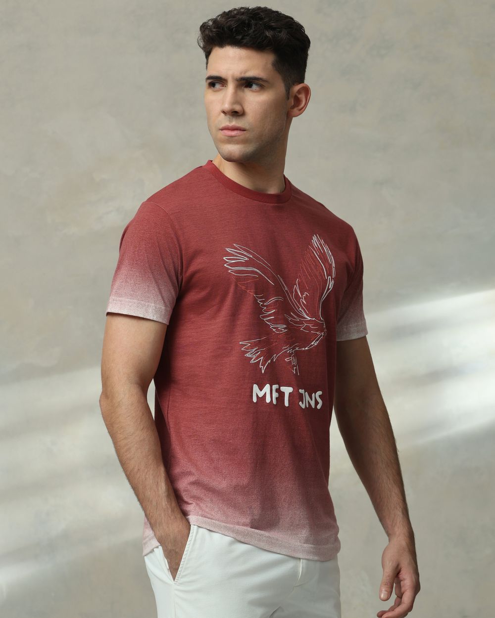 Maroon Ombre Graphic Slim Fit T-Shirt