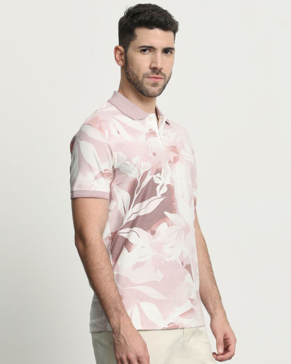 Pink Floral Print Slim Fit T-Shirt