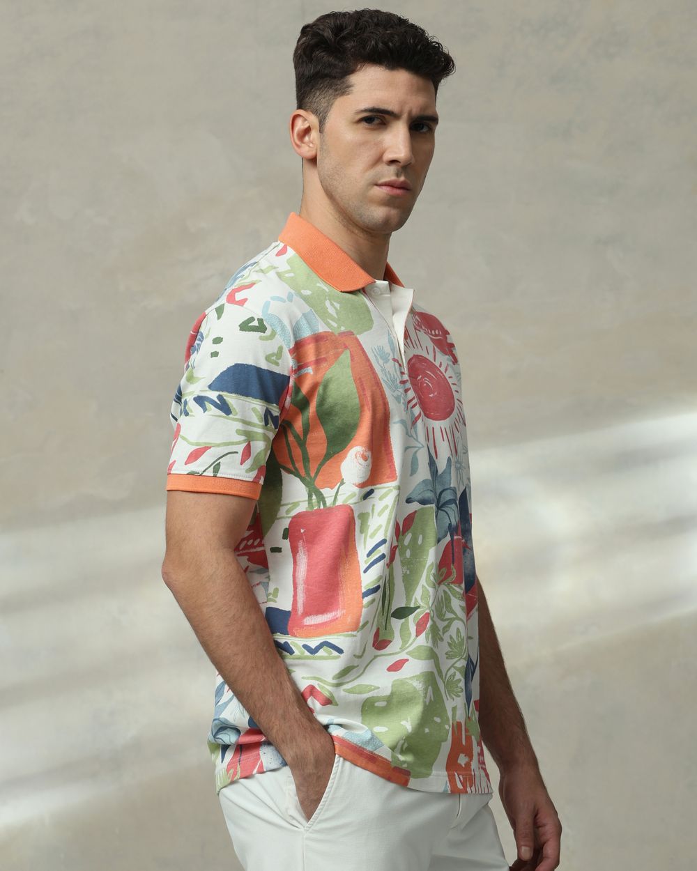 Pink Abstract Print Regular Fit T-Shirt