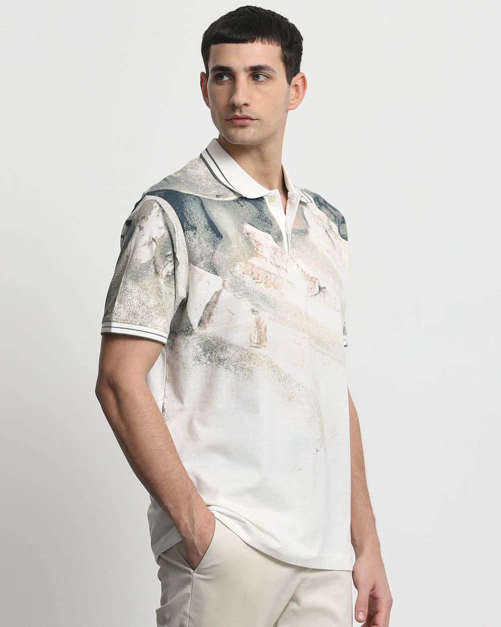 Off White Abstract Print Slim Fit T-Shirt