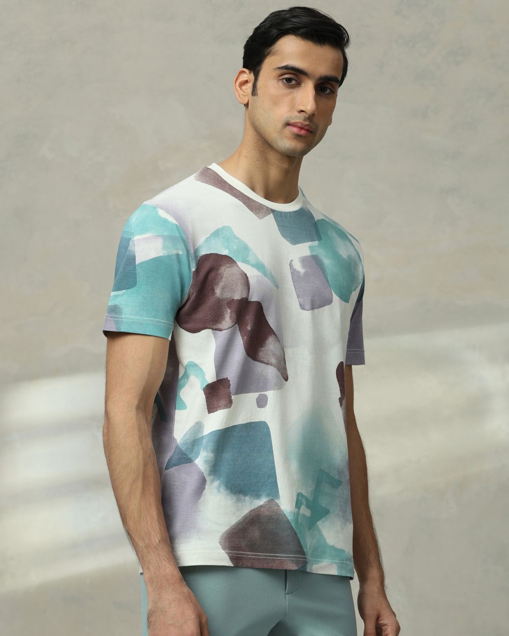 Lilac Abstract Print Slim Fit T-Shirt