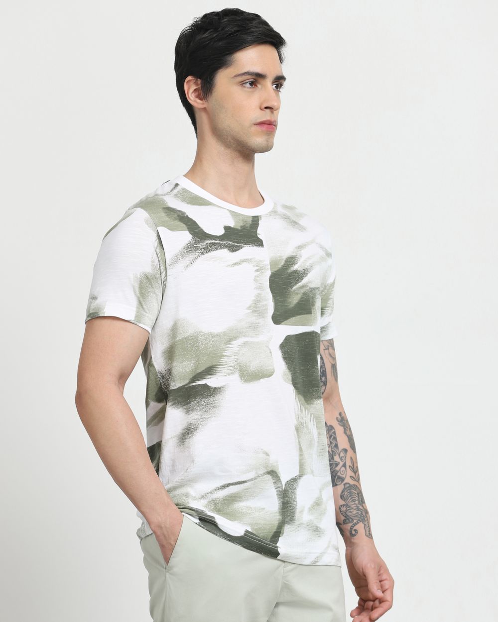 White Tonal Print Slim Fit T-Shirt