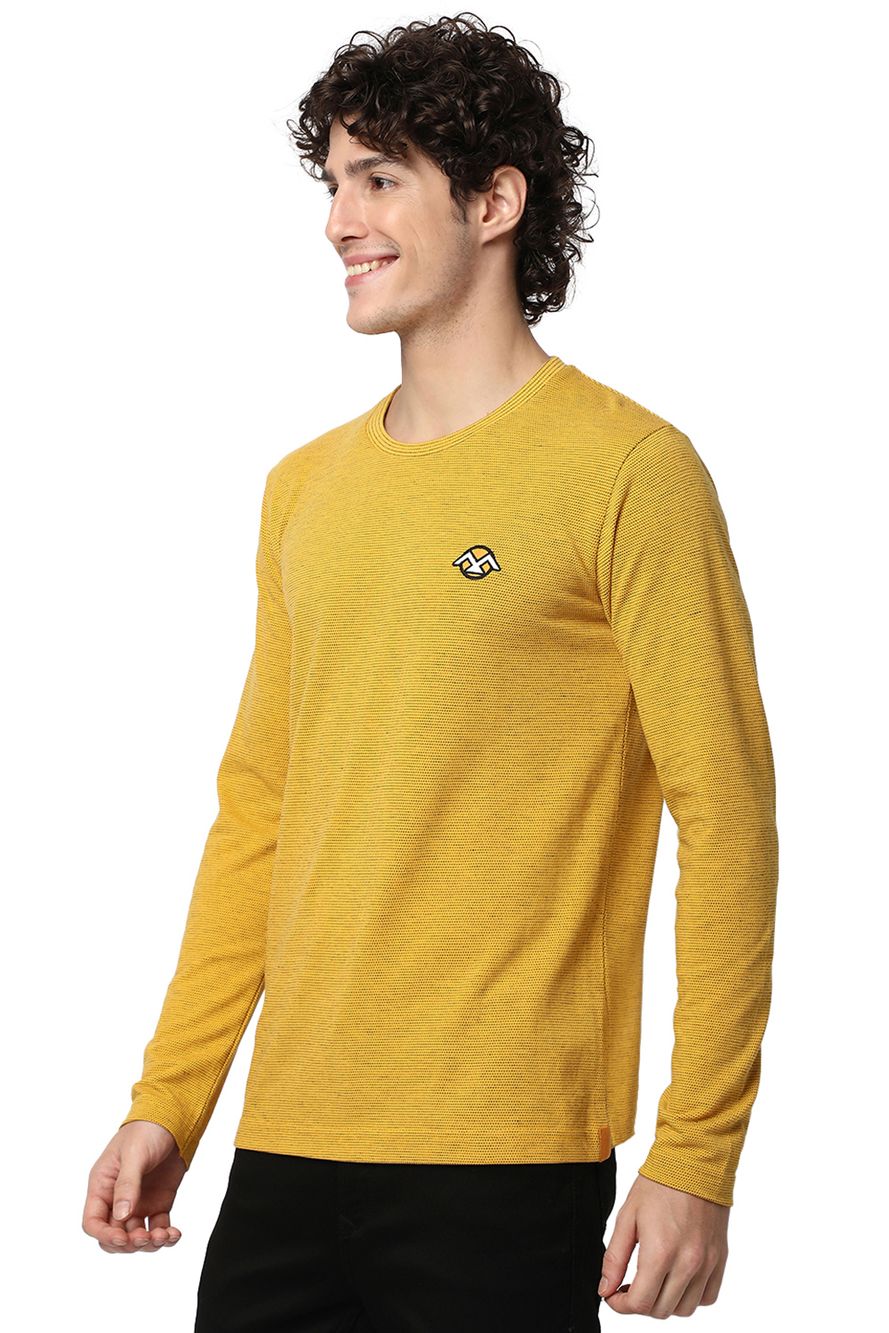 Mustard Solid Textured Jersey T-Shirt