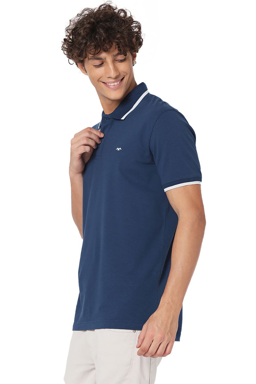 Navy Ribbed Collar Polo