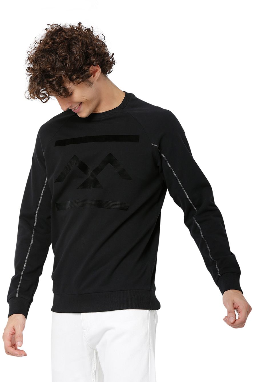 Black Textured Print Sweatshirt