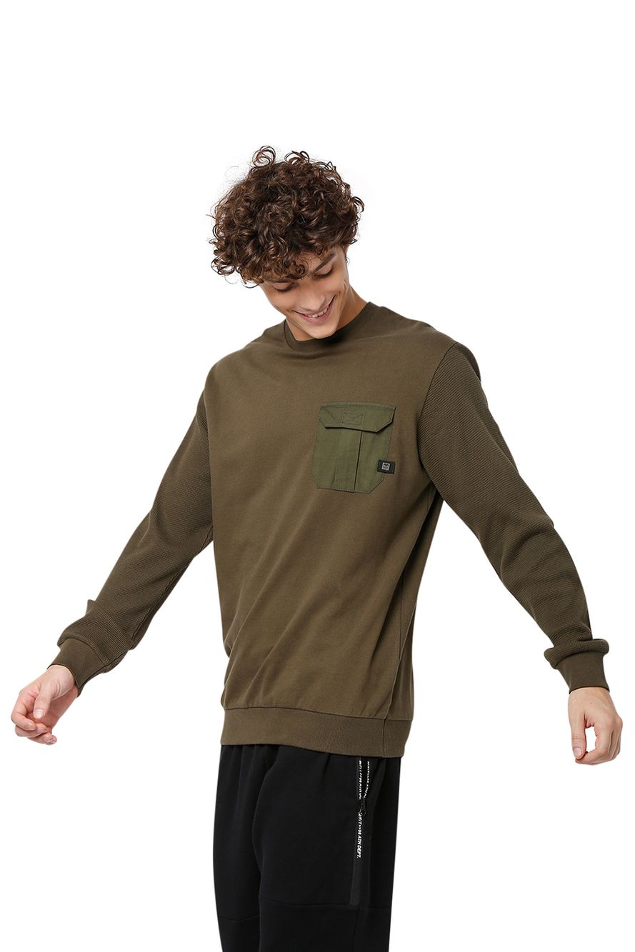 Olive Military Pocket Sweatshirt