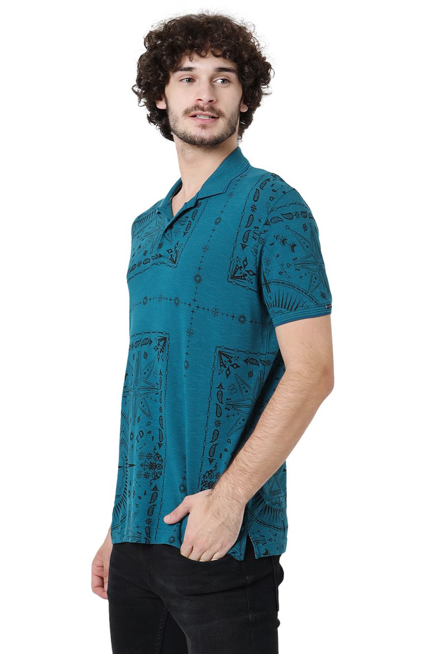 Teal Bandana Print Polo