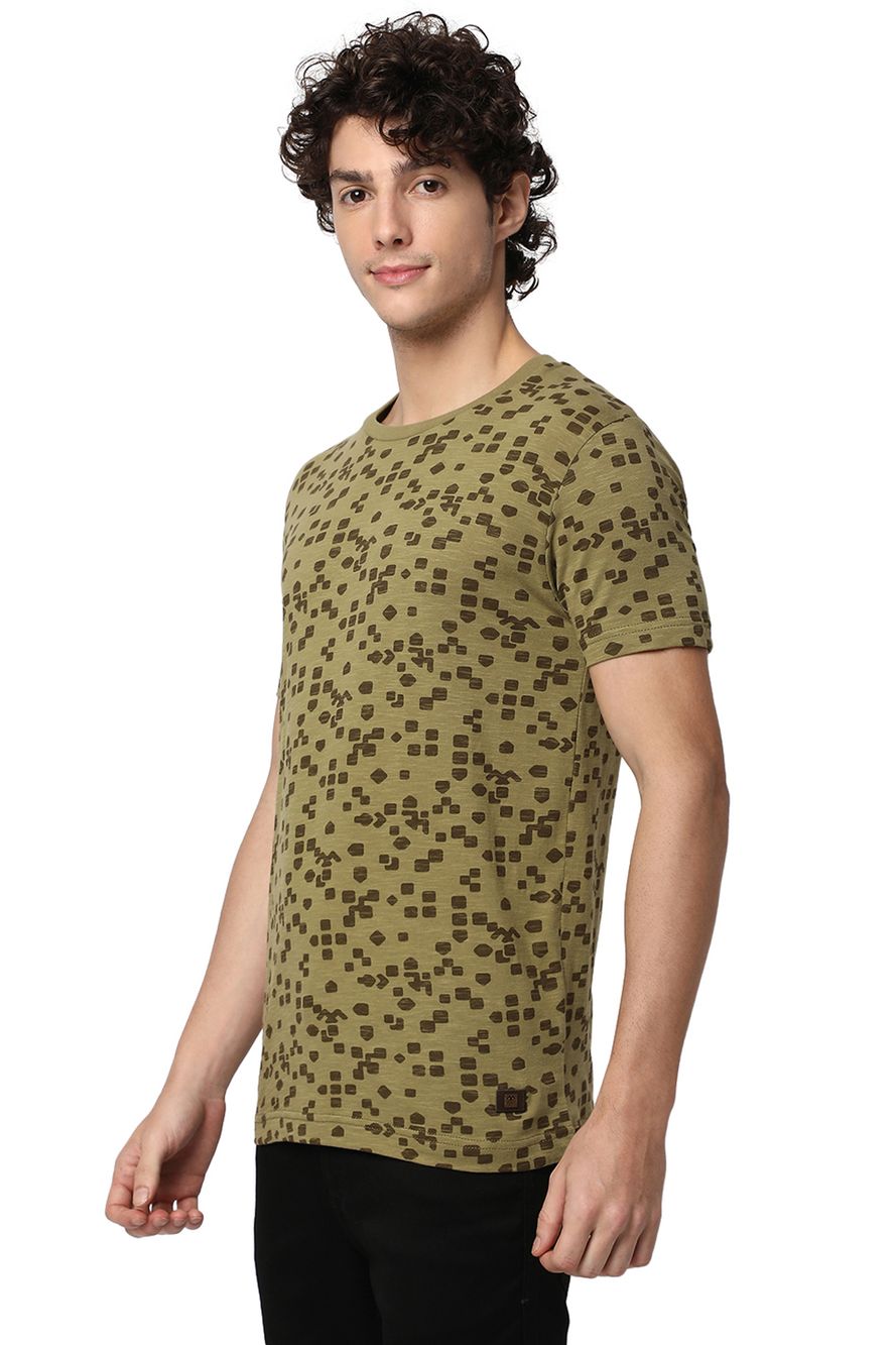 Light Olive Geometric Print T-Shirt