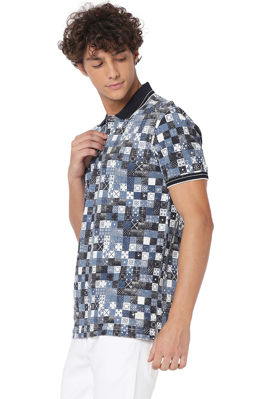 Navy Tile Print Polo