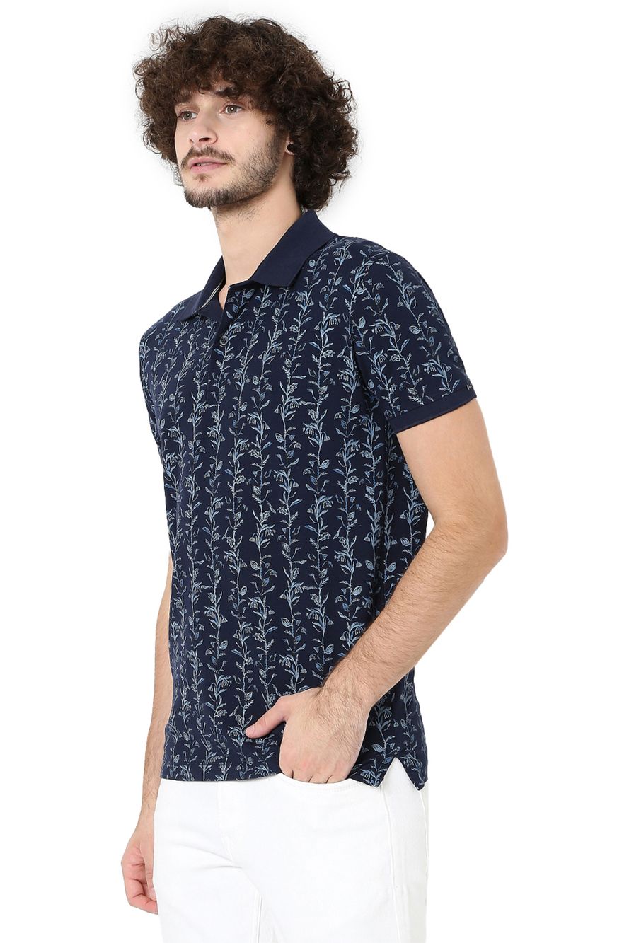 Navy Navy Print Polo