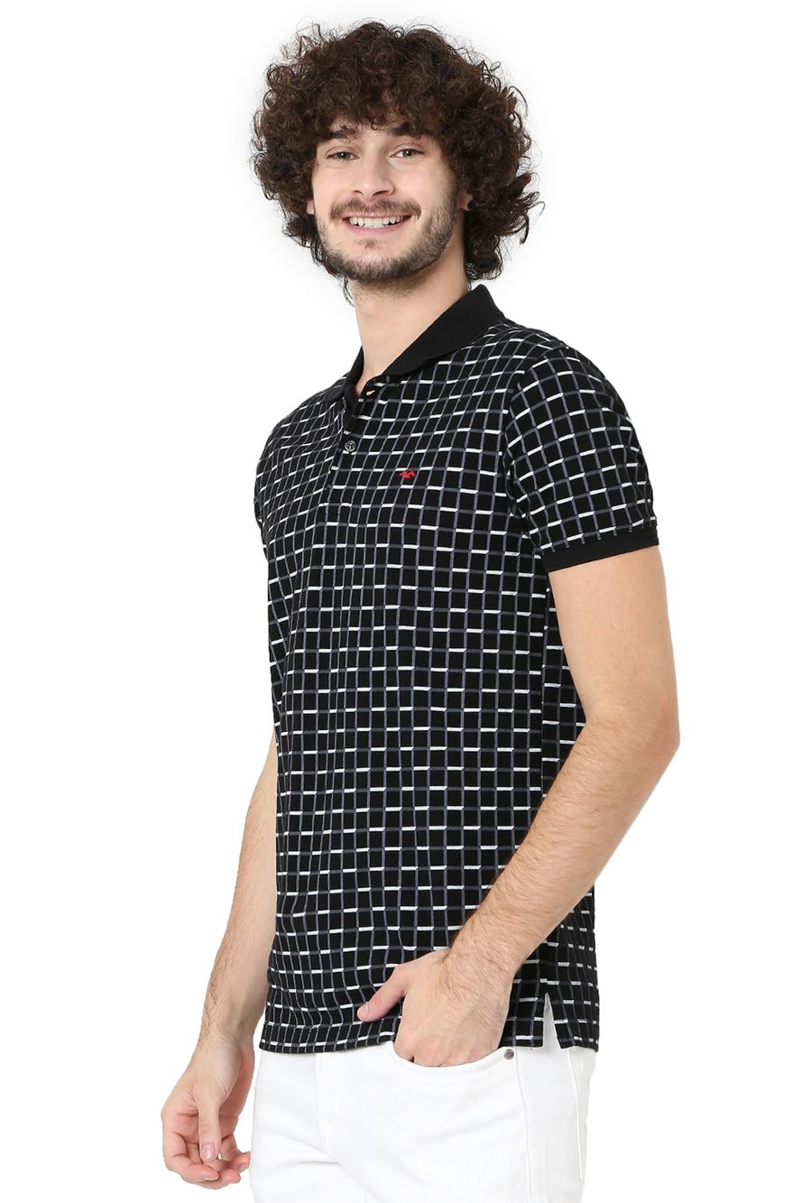 Black Geometric Print Polo