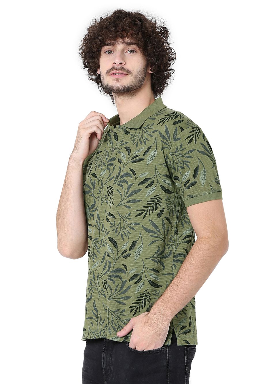 Olive Leaf Print Polo