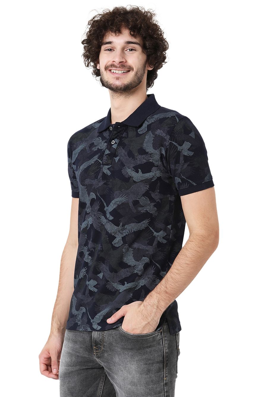 Navy Bird Print Polo