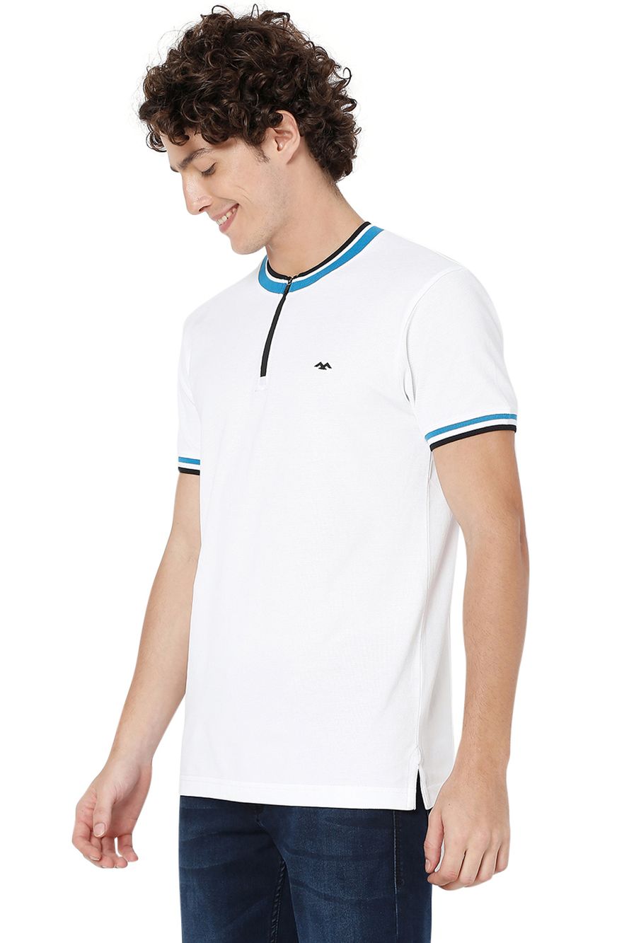 White Tipped Collar Knnitted Pique Henley