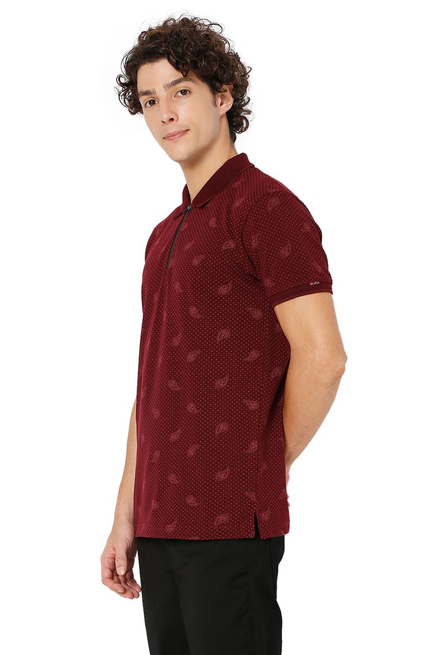 Burgundy Paisley Print Polo