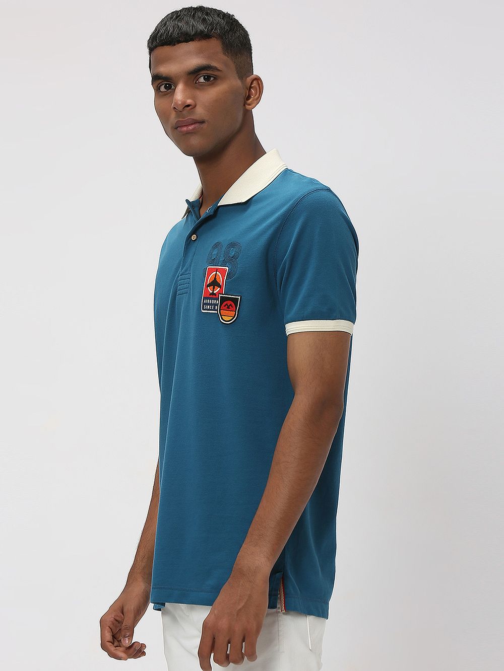 Teal & White Military Pique Polo T-Shirt