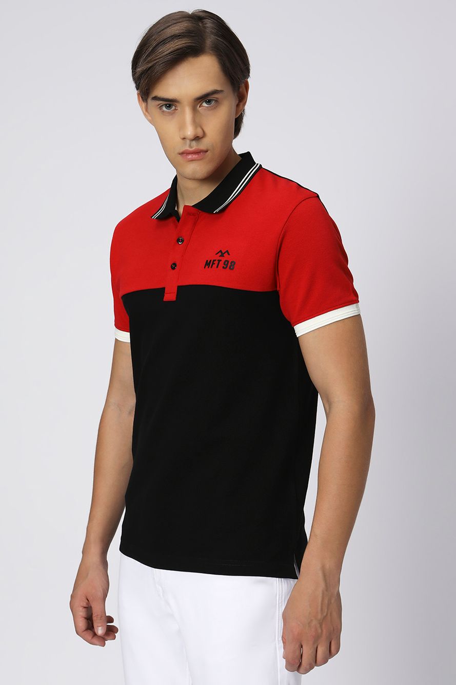 Black Cut & Sew Pique Polo T-Shirt