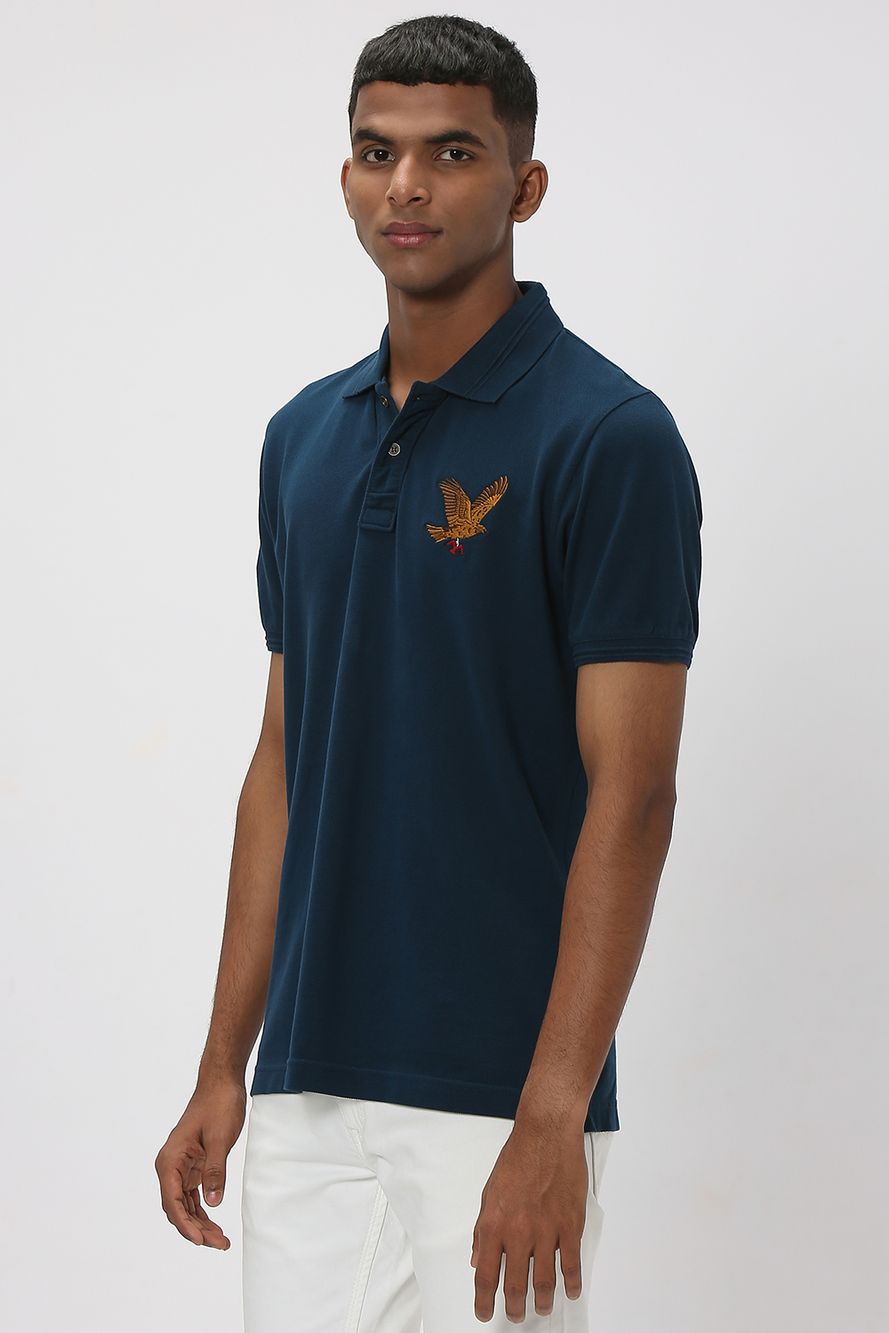 Navy Logo Embroidered Polo T-Shirt