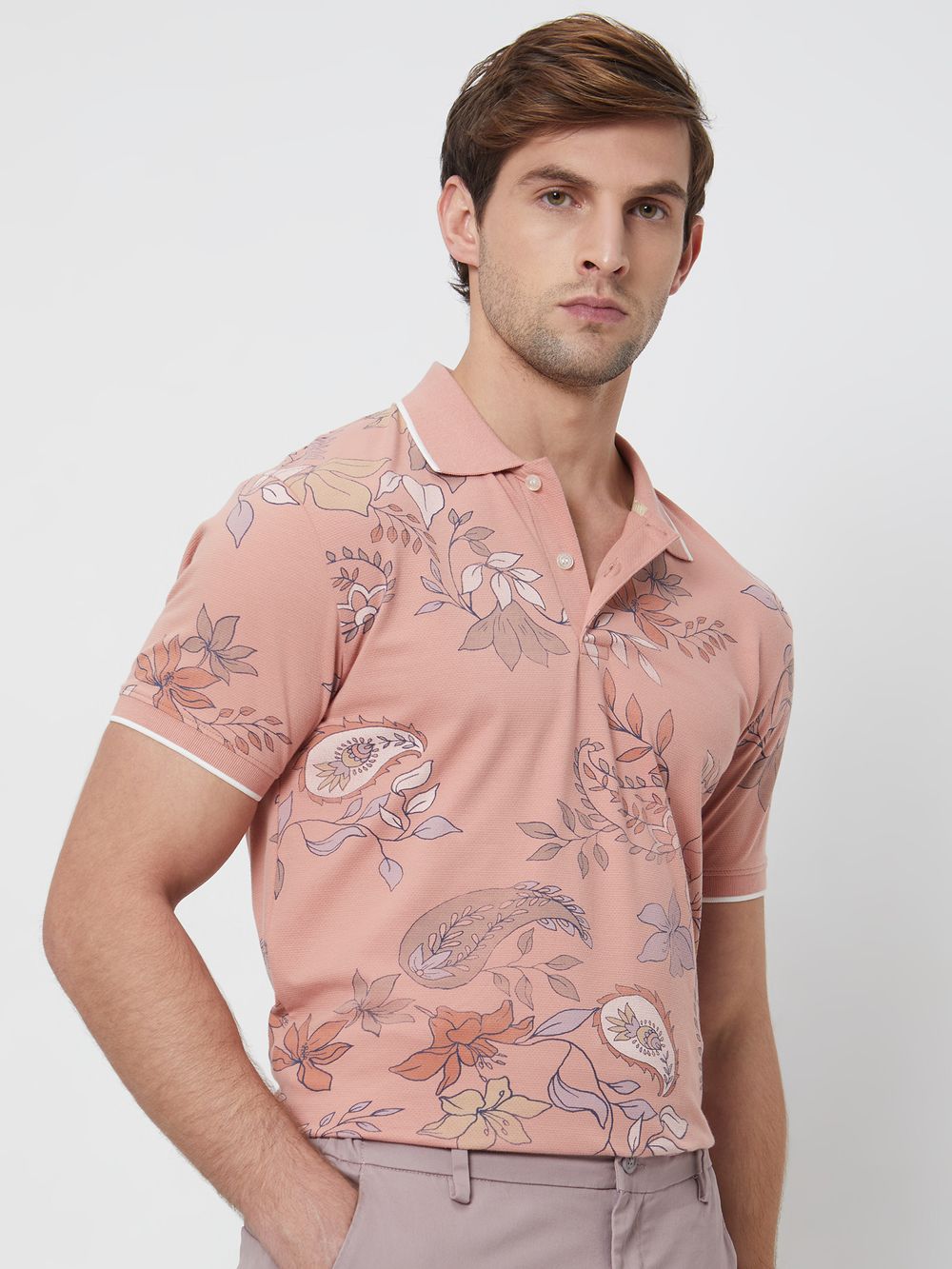 Pink Paisley Print Slim Fit Polo