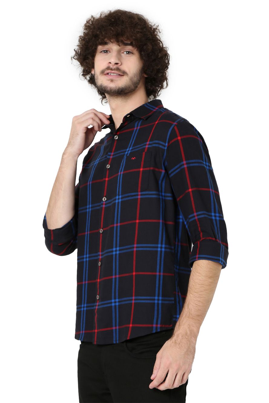 Black & Red Lightweight Check Slim Fit Casual Shirt