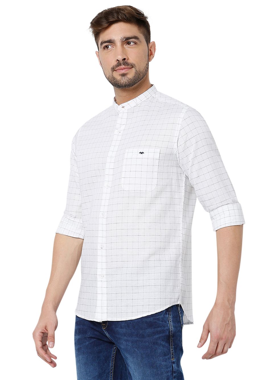 White & Navy Grid Check Slim Fit Casual Shirt