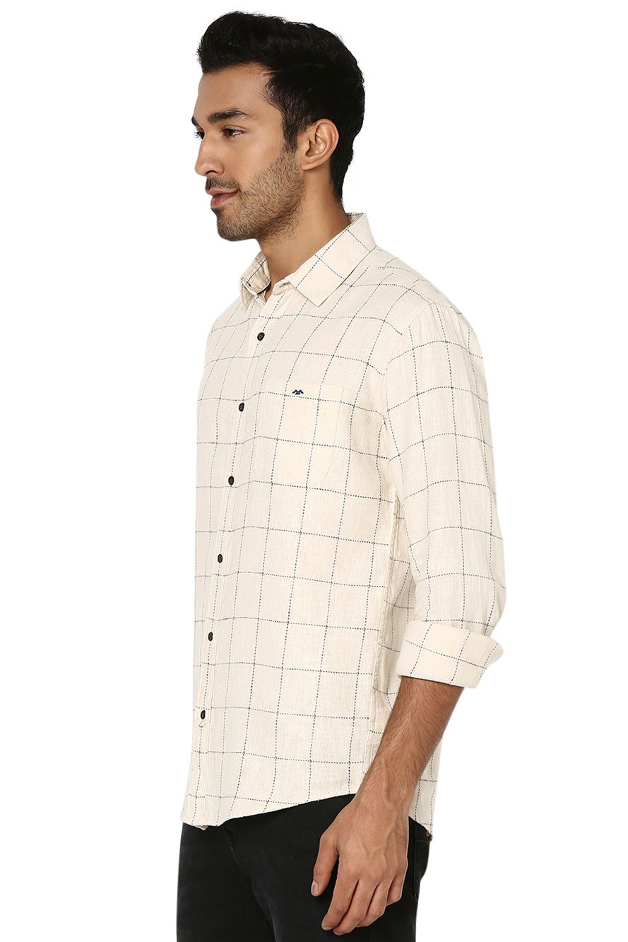 Off White & Navy Windowpane Check Slim Fit Casual Shirt