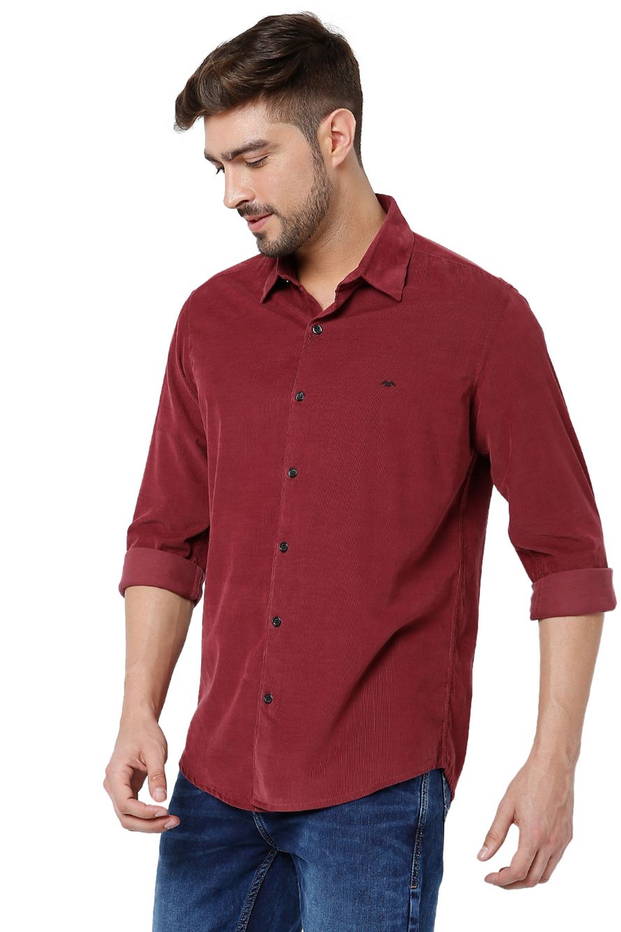 Maroon Textured Slim Fit Casual Shirt