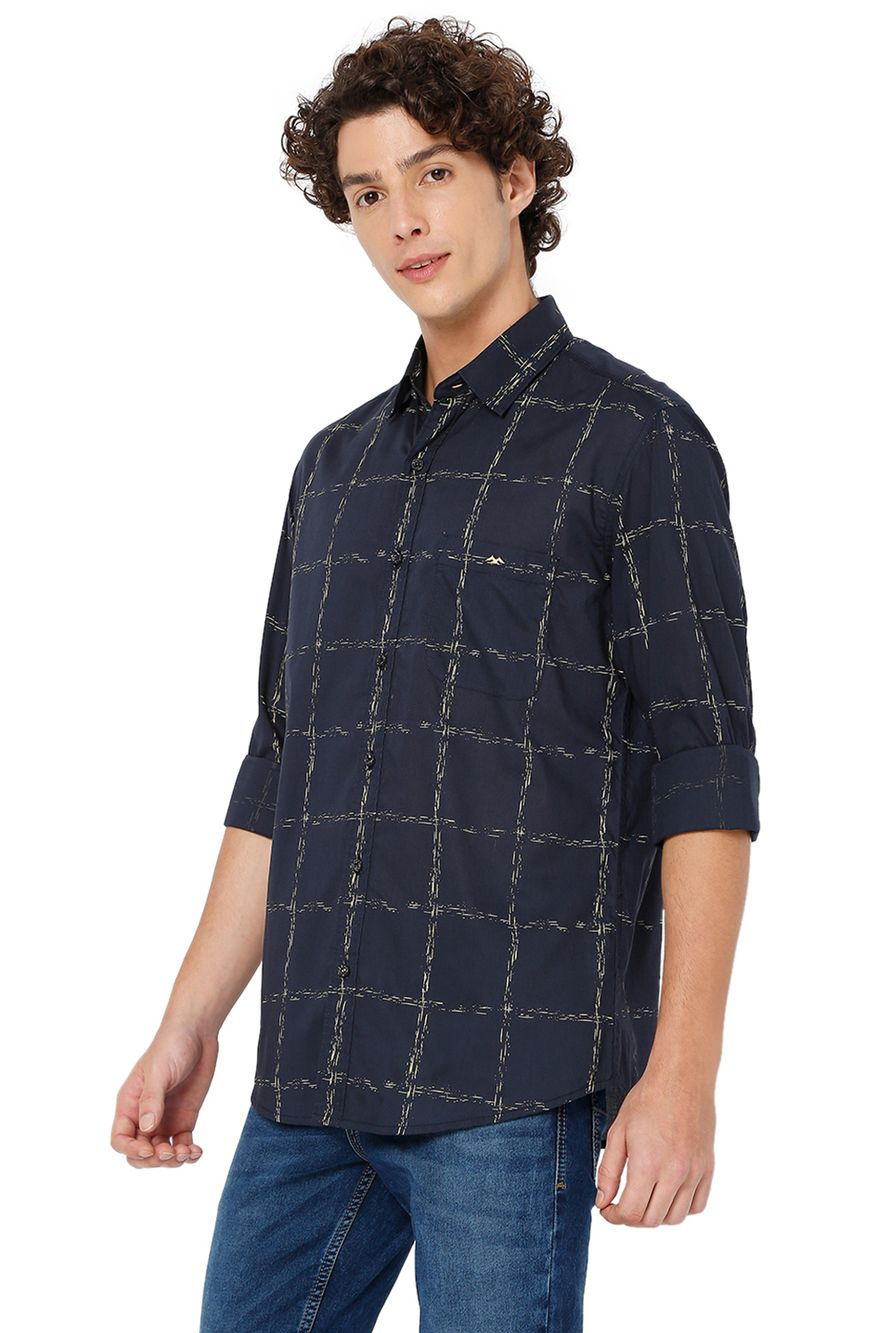 Navy & Yellow Graphic Check Shirt