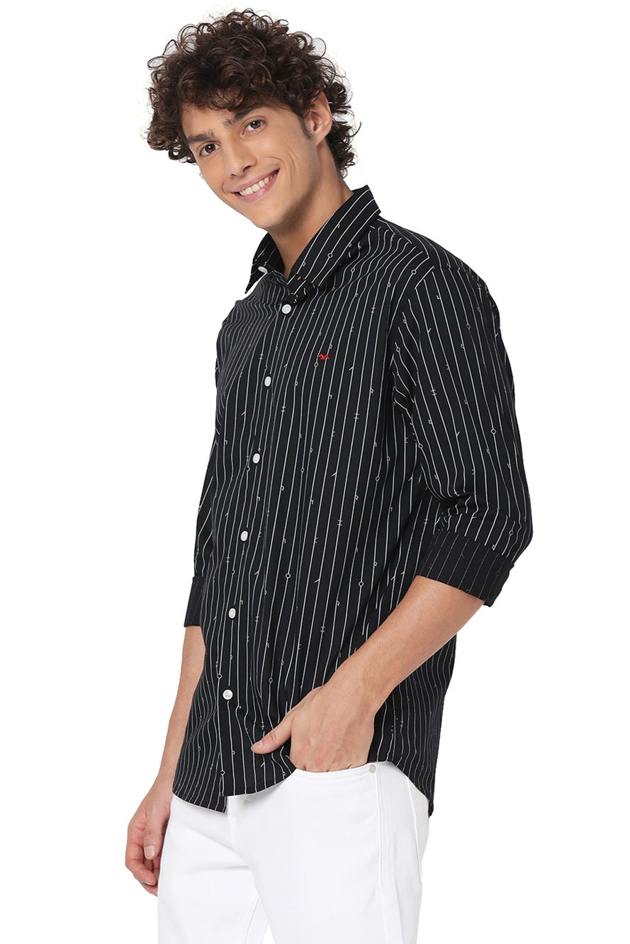 Black & White Printed Stripe Slim Fit Casual Shirt