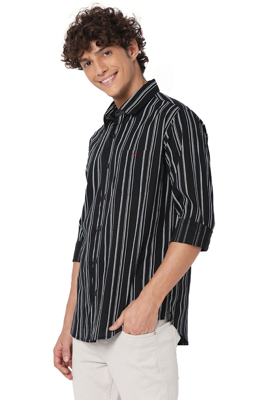 Black & White Stripe Slim Fit Casual Shirt