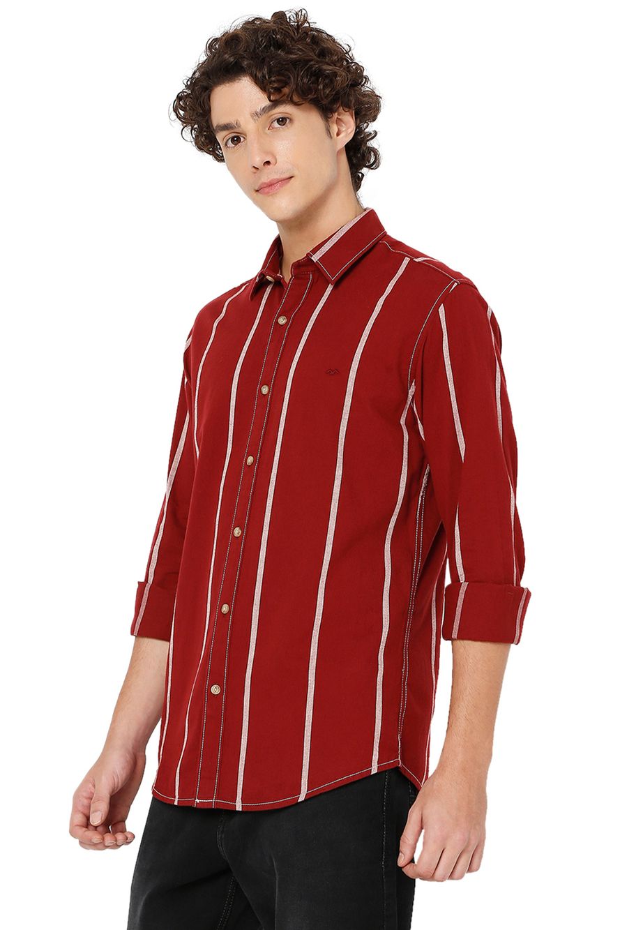 Maroon & White Stripe Slim Fit Casual Shirt