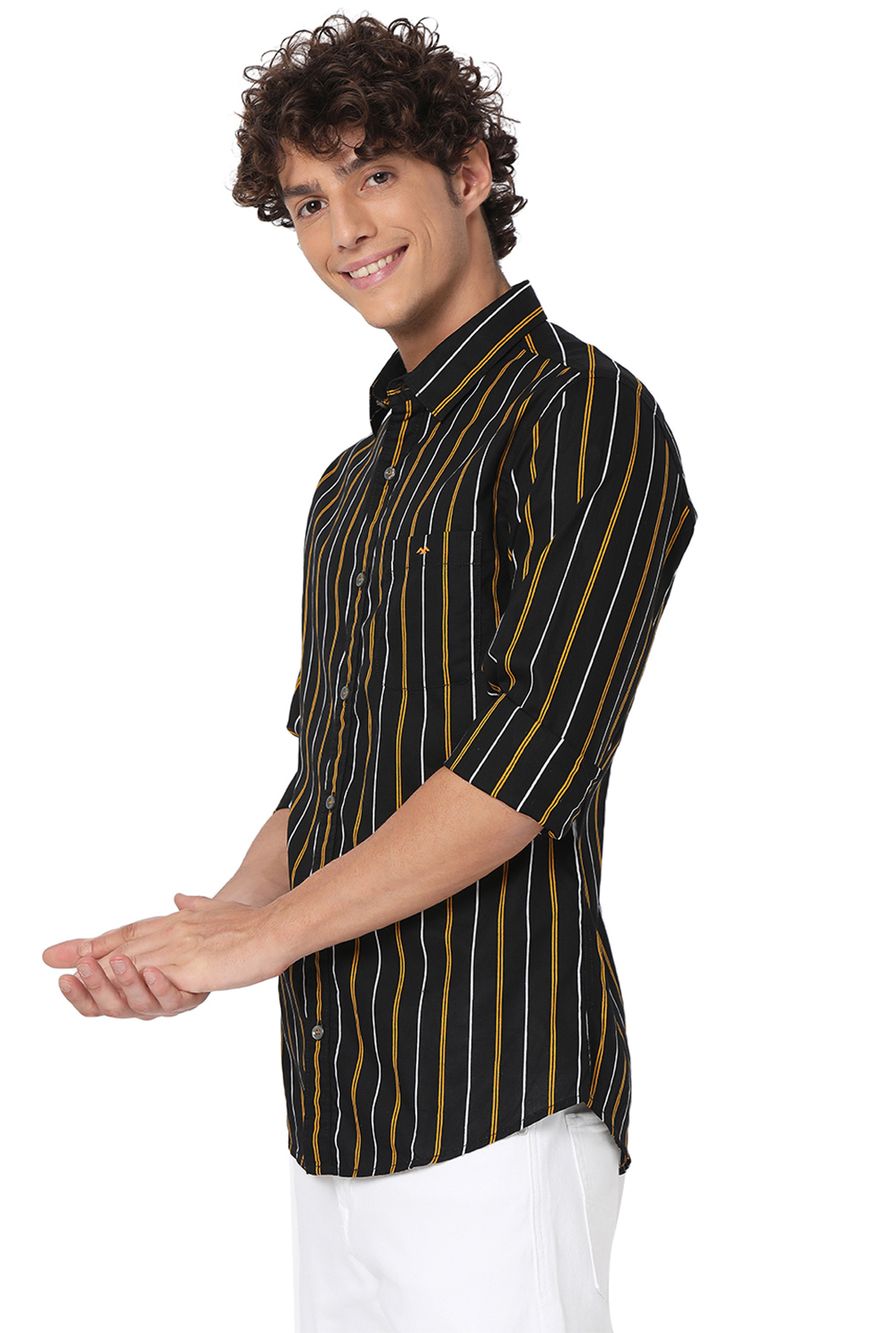 Black & Yellow Pin Stripe Slim Fit Casual Shirt