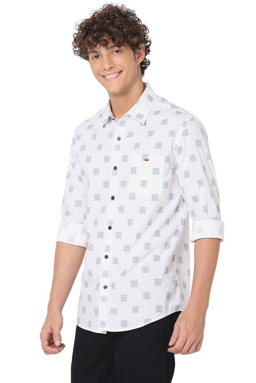 White & Navy Printed Slim Fit Casual Shirt